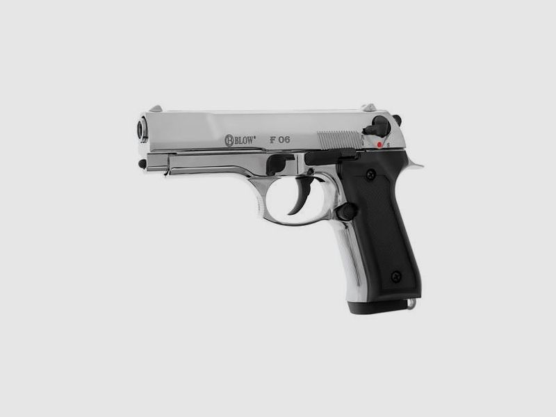 BLOW F06 Matt Chrome 9mm P.A.K. Schreckschusspistole im klassischen Dienstpistolen-Stil