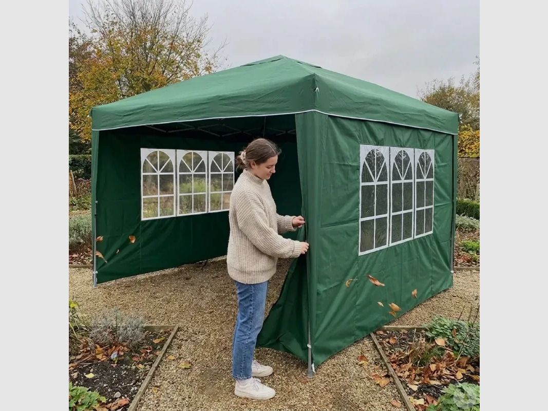 Faltpavillon 3x3 m aus grünem Stahl mit Seitenwänden, Bild 10 von 13