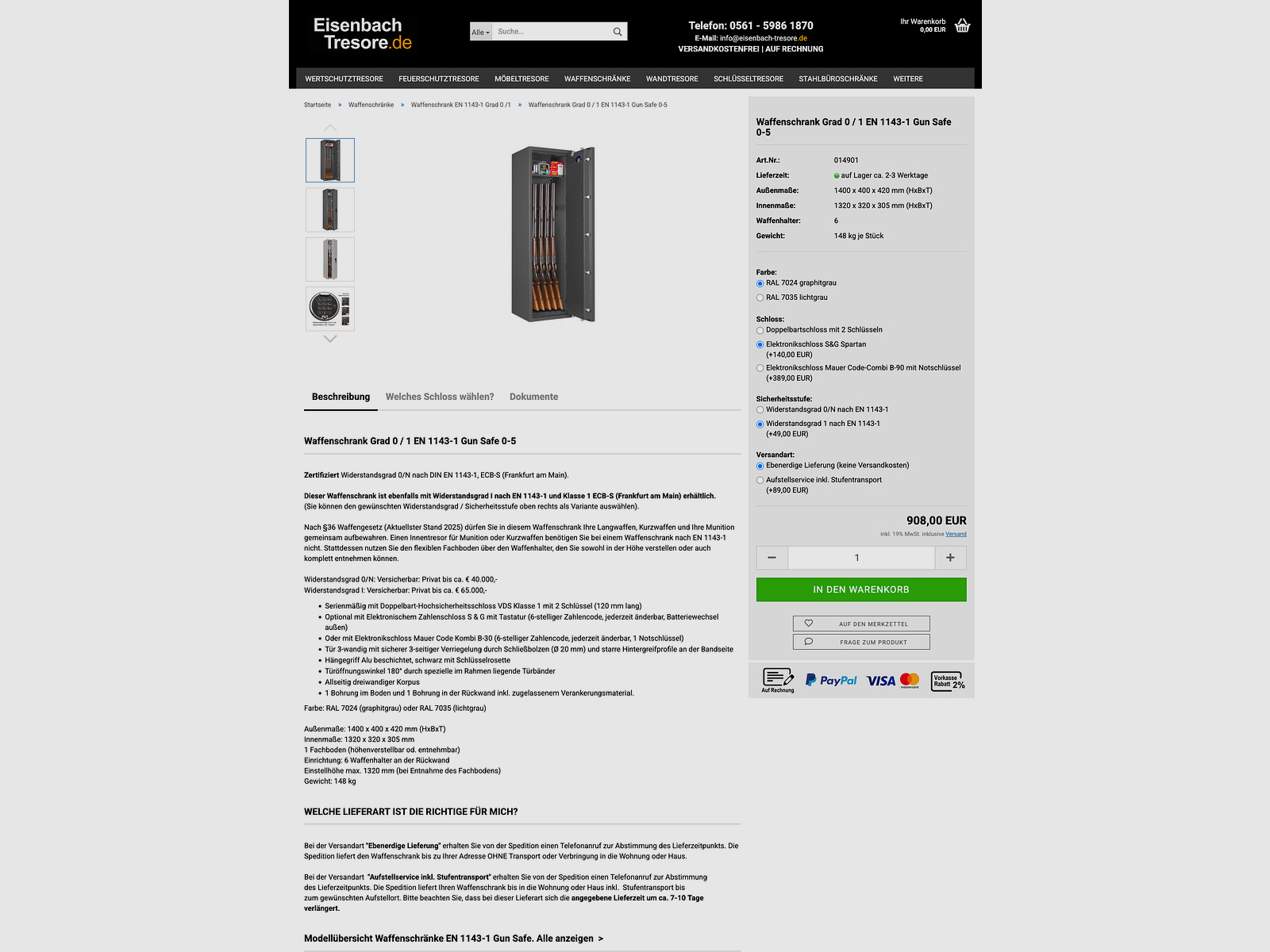 Sejf na broń Eisenbach Klasa 1 z zamkiem elektronicznym EN 1143-1