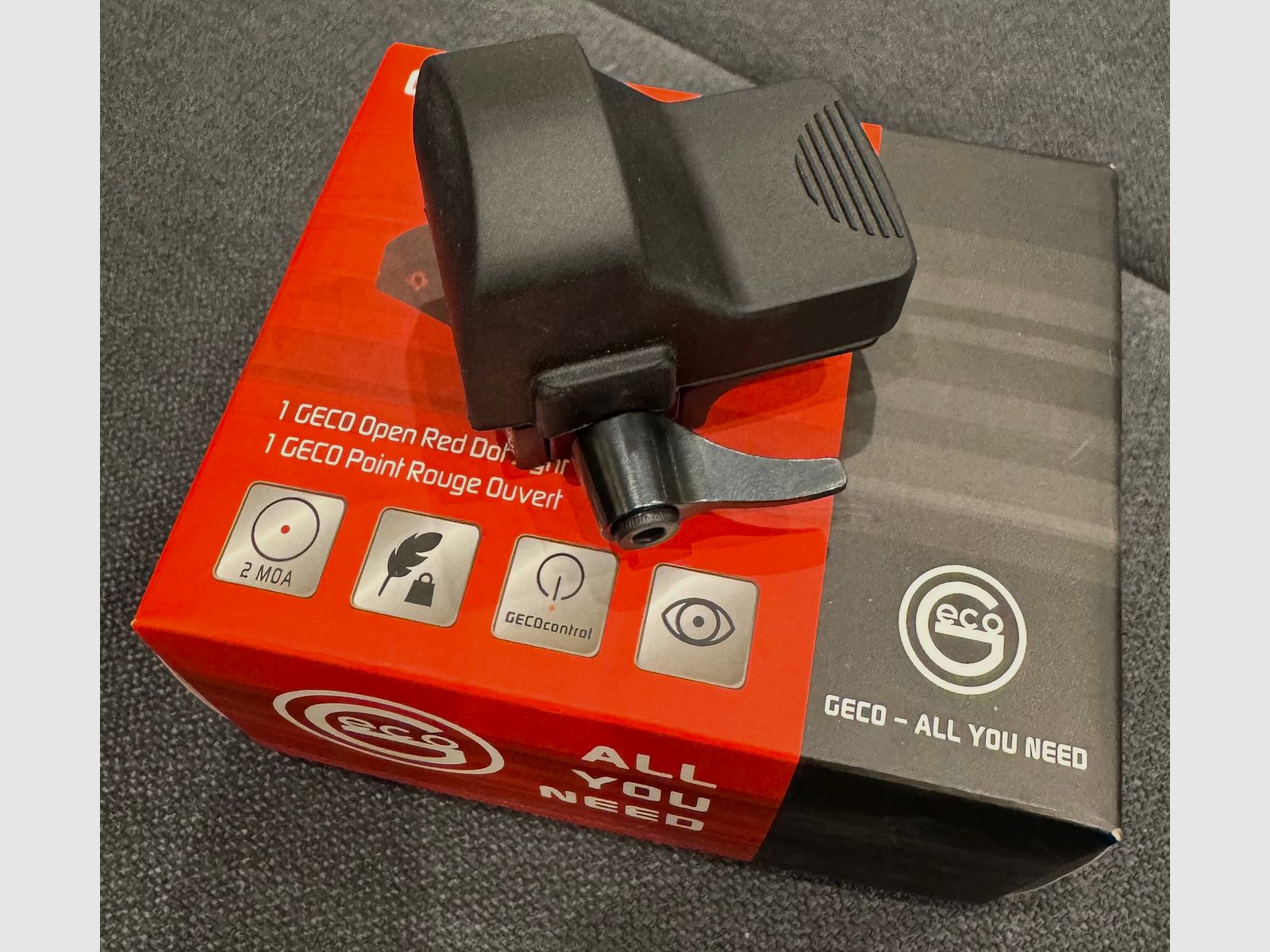 GECO Open Red Dot Sight - Visor de punto rojo 2 MOA con montaje Picatinny y OVP