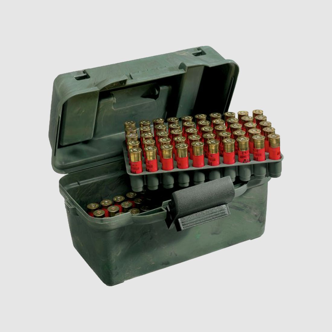 MTM Deluxe Scatola per cartucce a pallini SF-100D-09 camo con manico per il trasporto per 100 cartucce a pallini .12 / .20