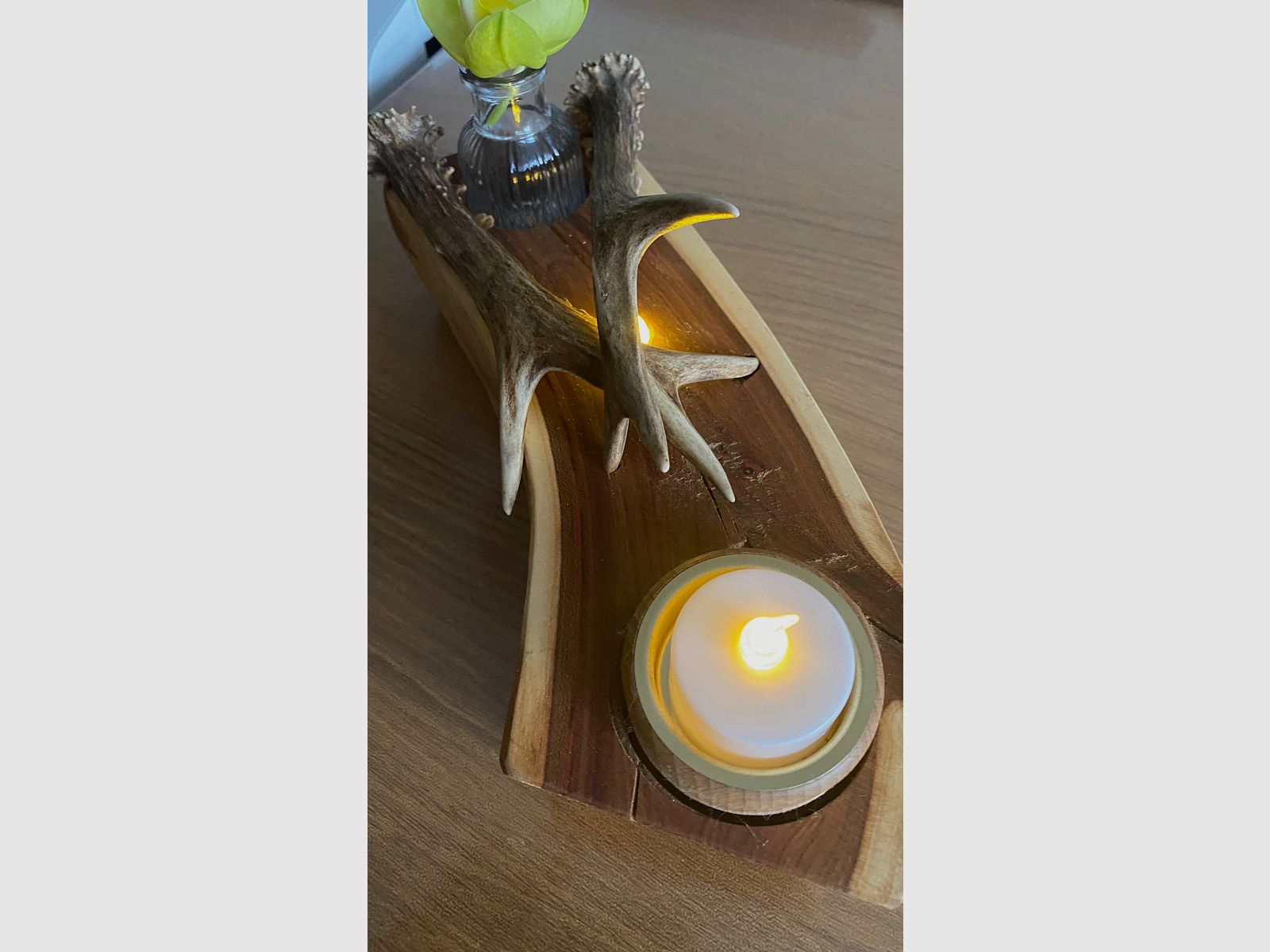 Tischdeko Deko Beleuchtung Vase Geweihstangen Holz