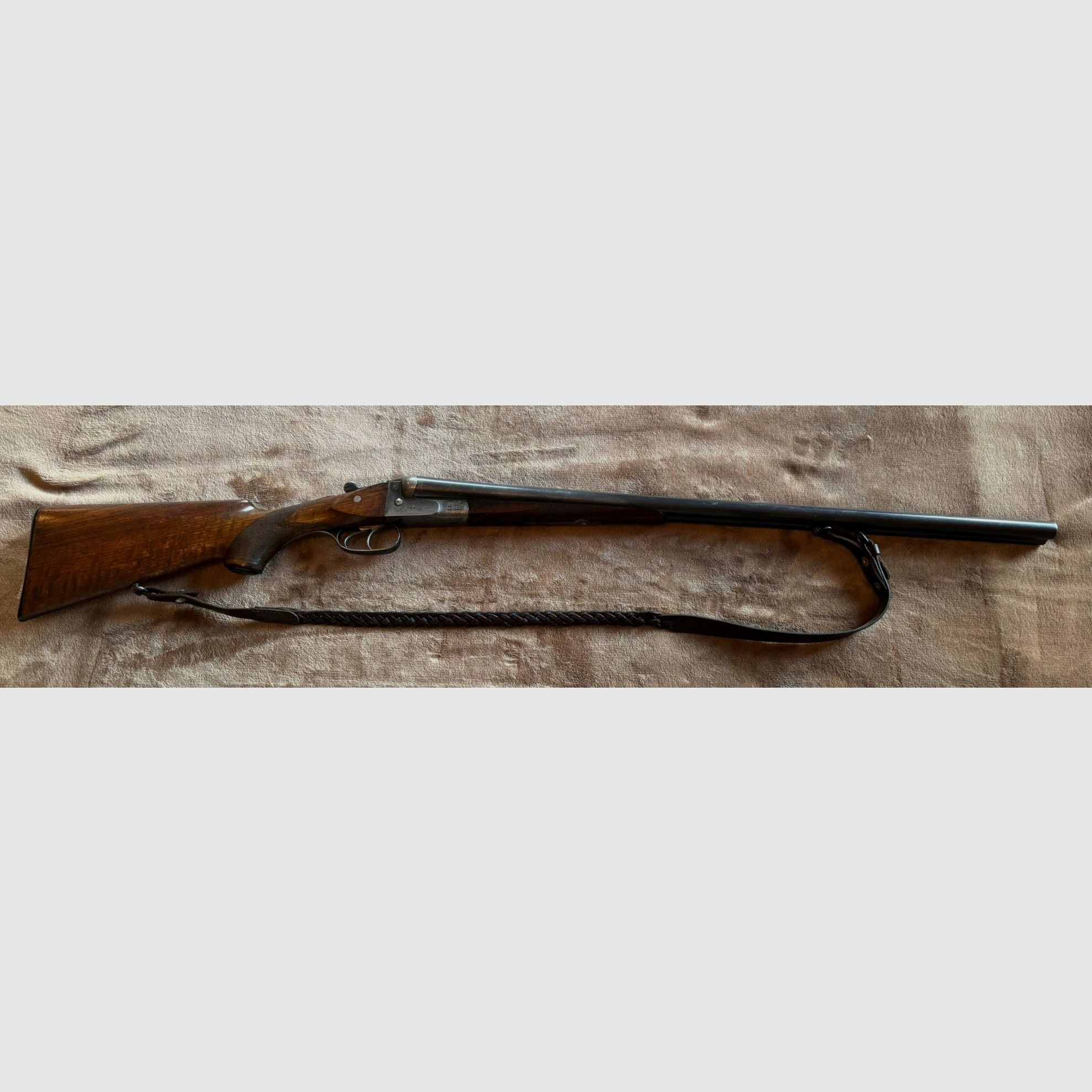 Doppelflinte Sauer&Sohn Suhl Kal. 16/70 mit schönen Ledergewehrriemen 