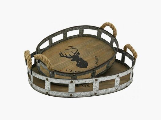 Set di motivi Lovergreen Arte della Tavola con 2 vassoi rustici con testa di cervo