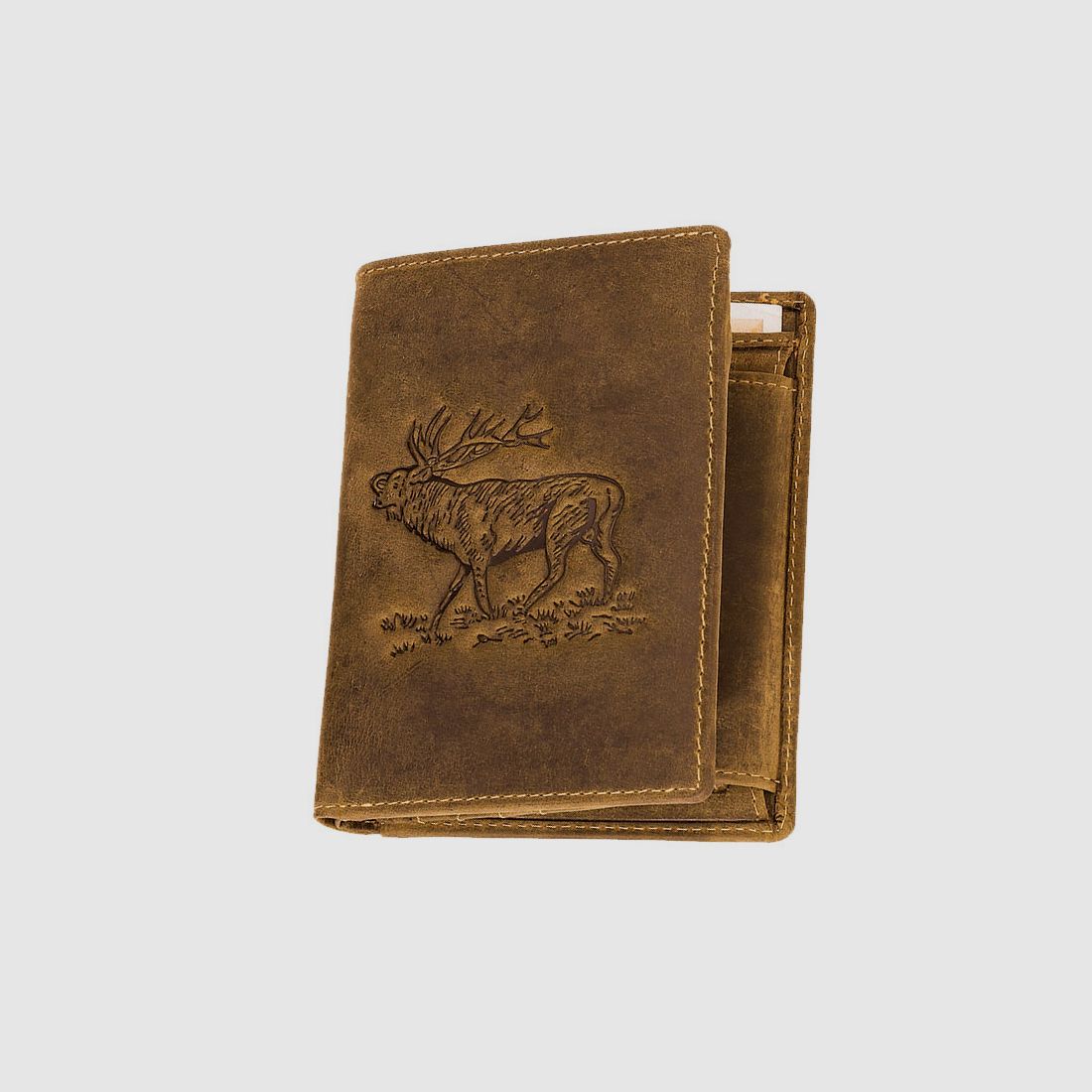 Ledergeldbörse Hirsch Hochformat 11,5x9,5cm braun