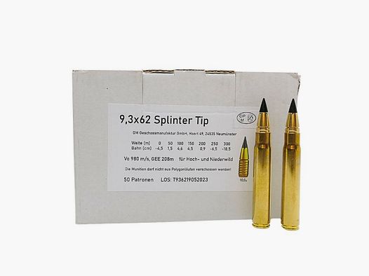 Geschoss-Manufaktur 9,3x62 Splinter Tip 10,0g Büchsenpatronen Bleifrei