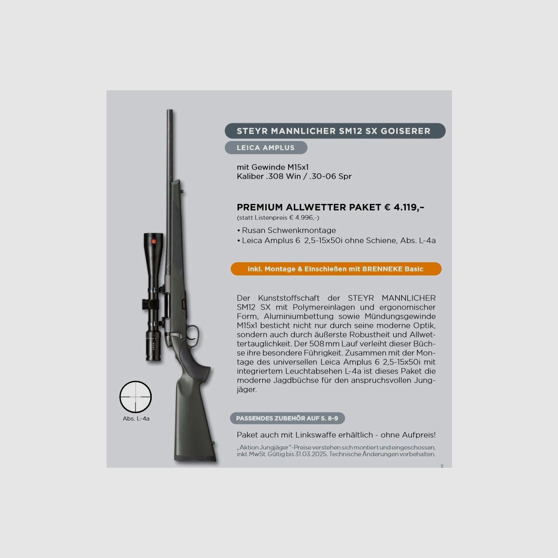 Steyr Repetierer Jungjäger Waffe mit Zielfernrohr STEYR MANNLICHER SM12 SX GOISERER + Leica Amplus