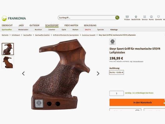 NOUVEAU ! Poignée M pour Steyr LP1 / LP2 / LP10 / EVO10 / LP5 / LP50 pistolets de match