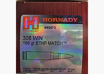 Hornady Match 308Win 168gr BTHP .308 WIN 168GR BTHP MATCH - 500 rounds available immediately +50€ ADR shipping