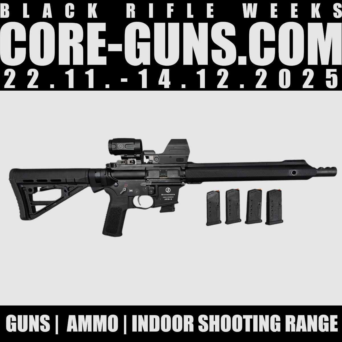 Schmeisser AR15-9 Sport M125 12,5"LL schwarz + Falke LE + Falke B3X Magnifier + 4 Magazine