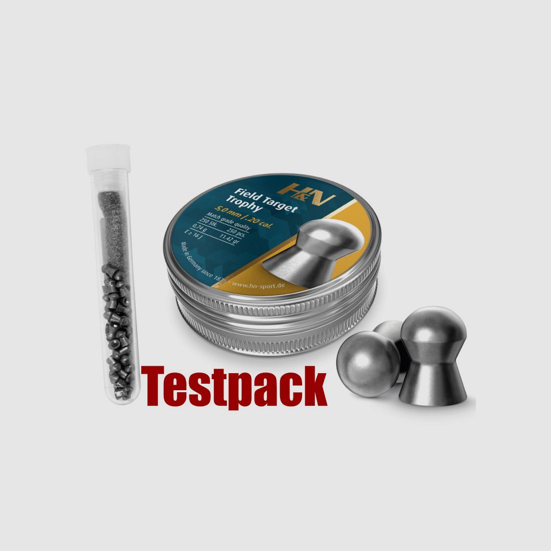 Testpack Rundkopf Diabolos H&N Field Target Trophy Kaliber 5,0 mm 0,74 g glatt 40 StĂĽck