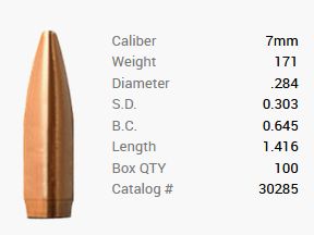 Proyectil Barnes 7mm/.284 171GR Match Burners BT 100 piezas
