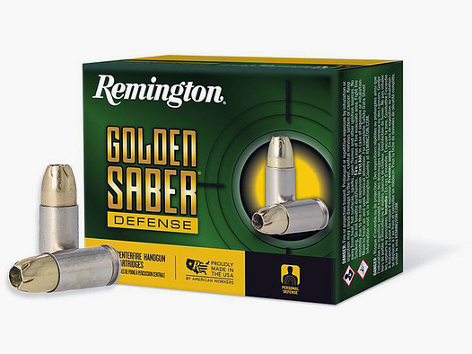 Remington Pistol Ammunition 9 x 19 9.50g Brass Jacketed Hollow Point Golden Saber Defense
