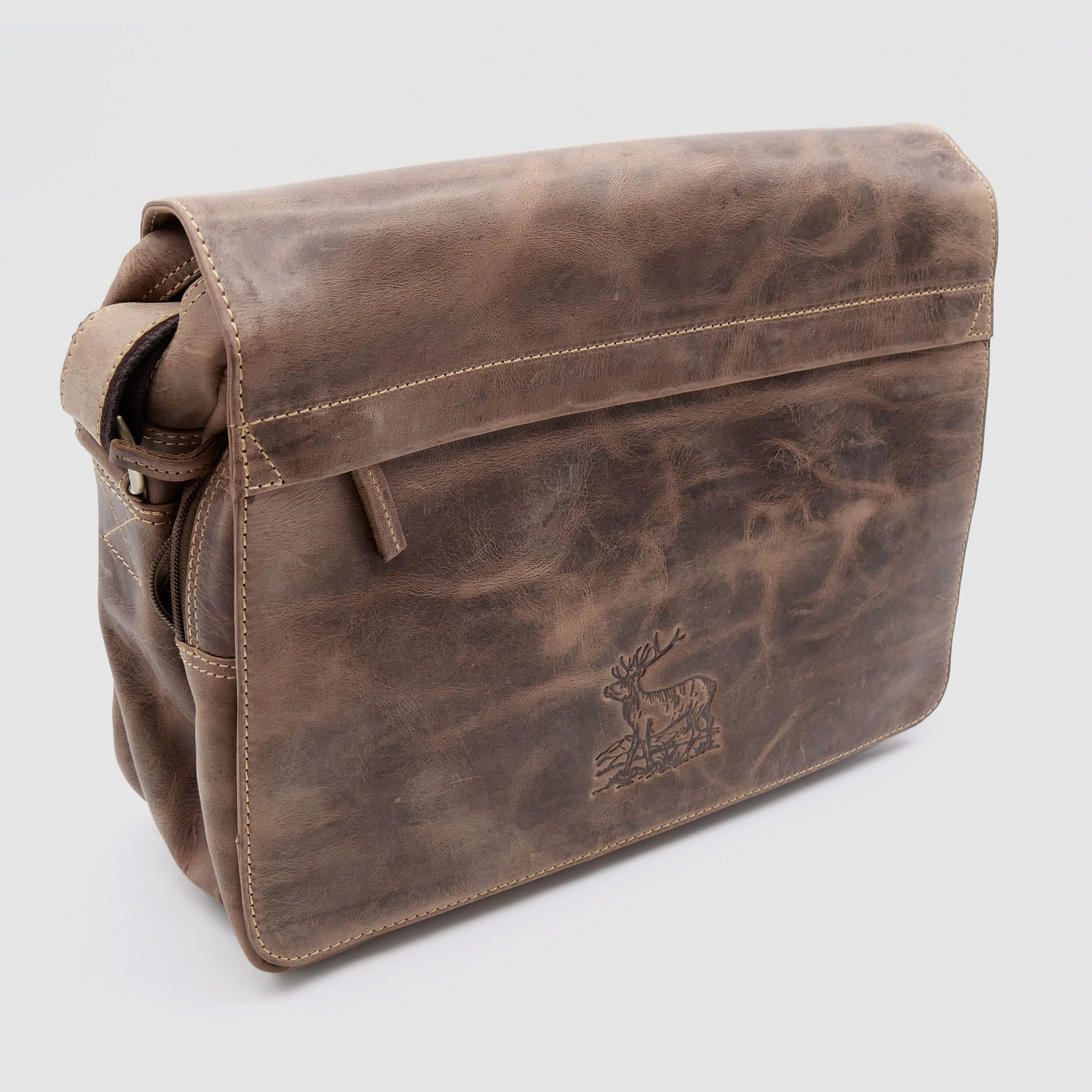 Greenburry Leder Umhängetasche Hirschprägung braun 1766-STAG3-25