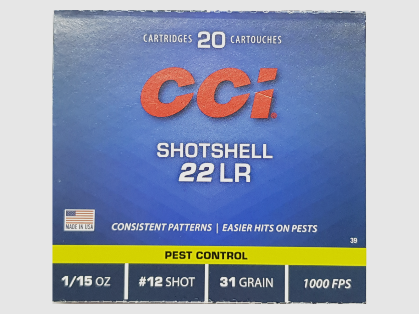 CCI cartouche à plombs .22lr, No. 12, 31gr VE20