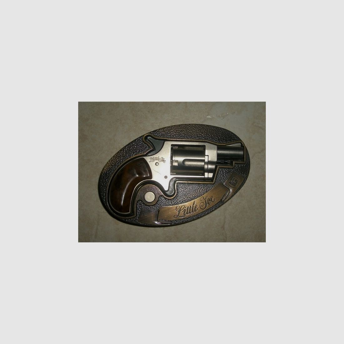 schöner Röhm Derringer - Little Joe  matt vernickelt  - PTB 349 mit Gürtelschnalle !