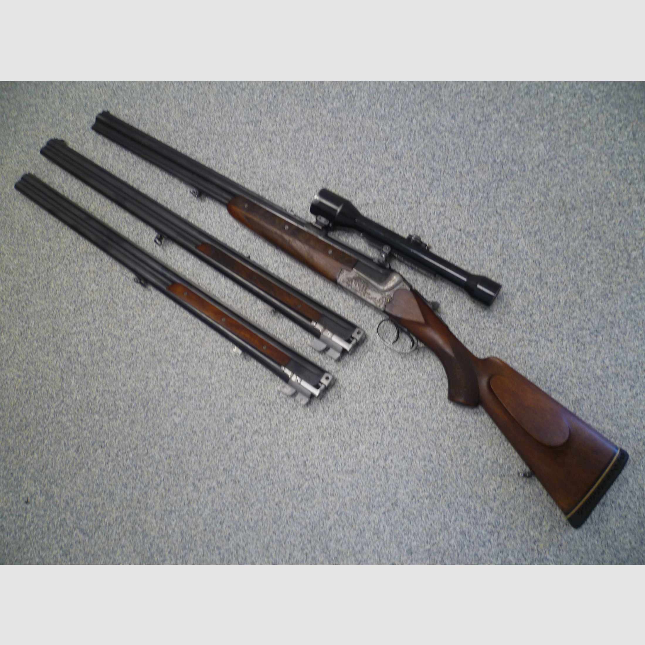 Bockbüchsflinte mit 2 BDF-Austauschläufen Merkel/Bühag/Adamy 8x57IRS & 12/70 sowie 12/70