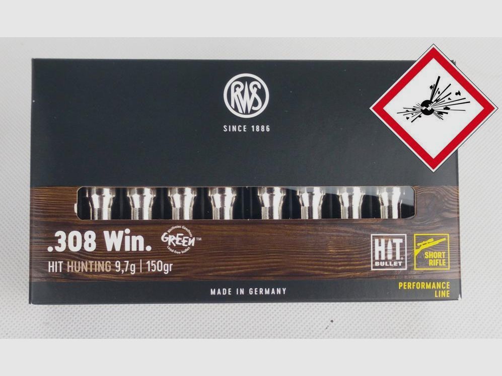 RWS HIT Cartucho de caza Cal. .308 150 grs Rifle corto