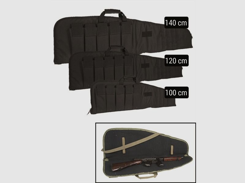 Gewehrtasche / Waffen Futteral Schwarz 140cm m. Magazintaschen - Rifle Case abschließbar