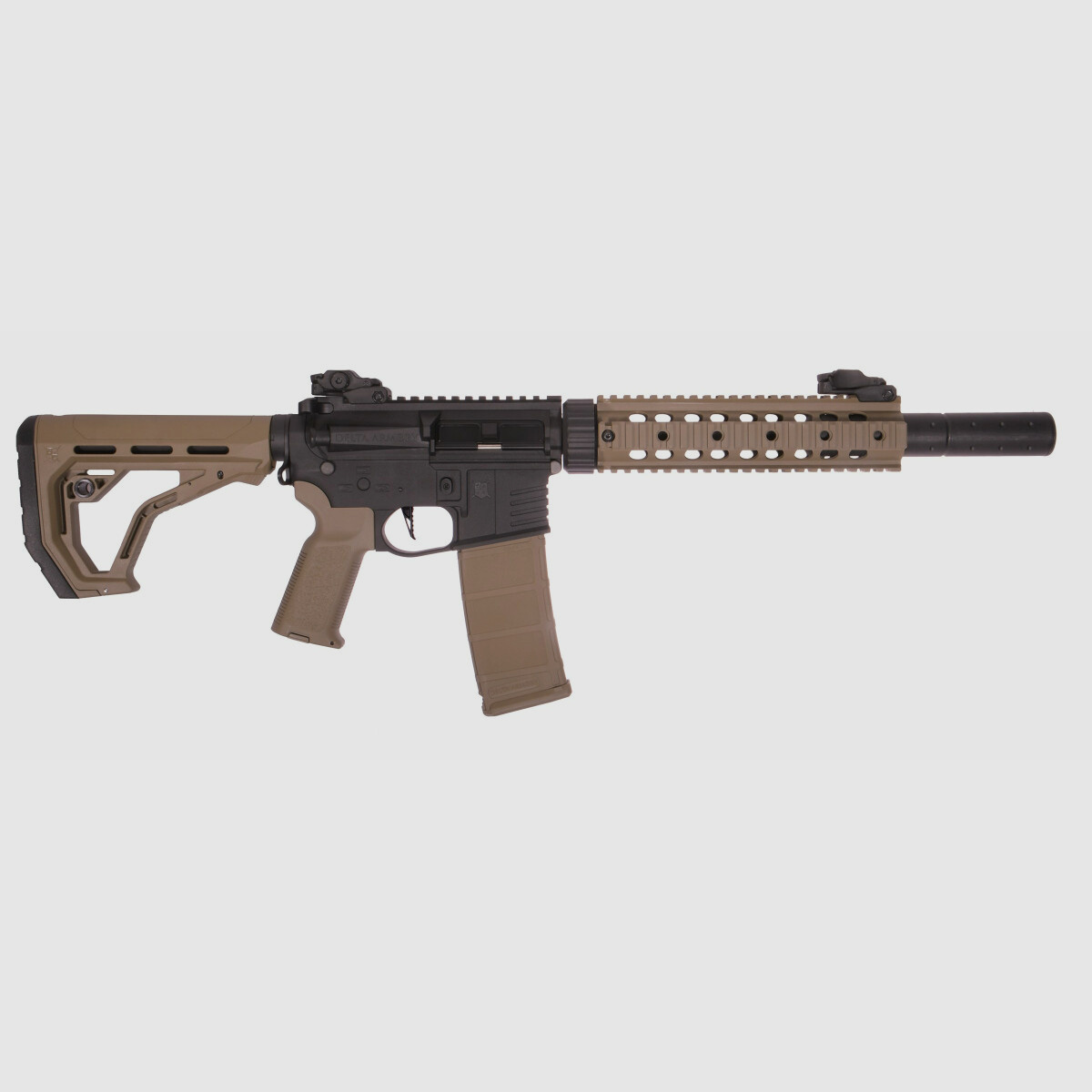 AR15 SilentOps 9 Zoll CHARLIE EAGLE ETU Tan/Schwarz S-AEG Softair Gewehr Frei ab 18 Jahren | Delta Armory