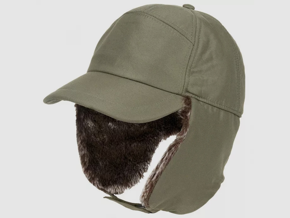 Winter Cap "Trapper" mit Kunstfell, Oliv