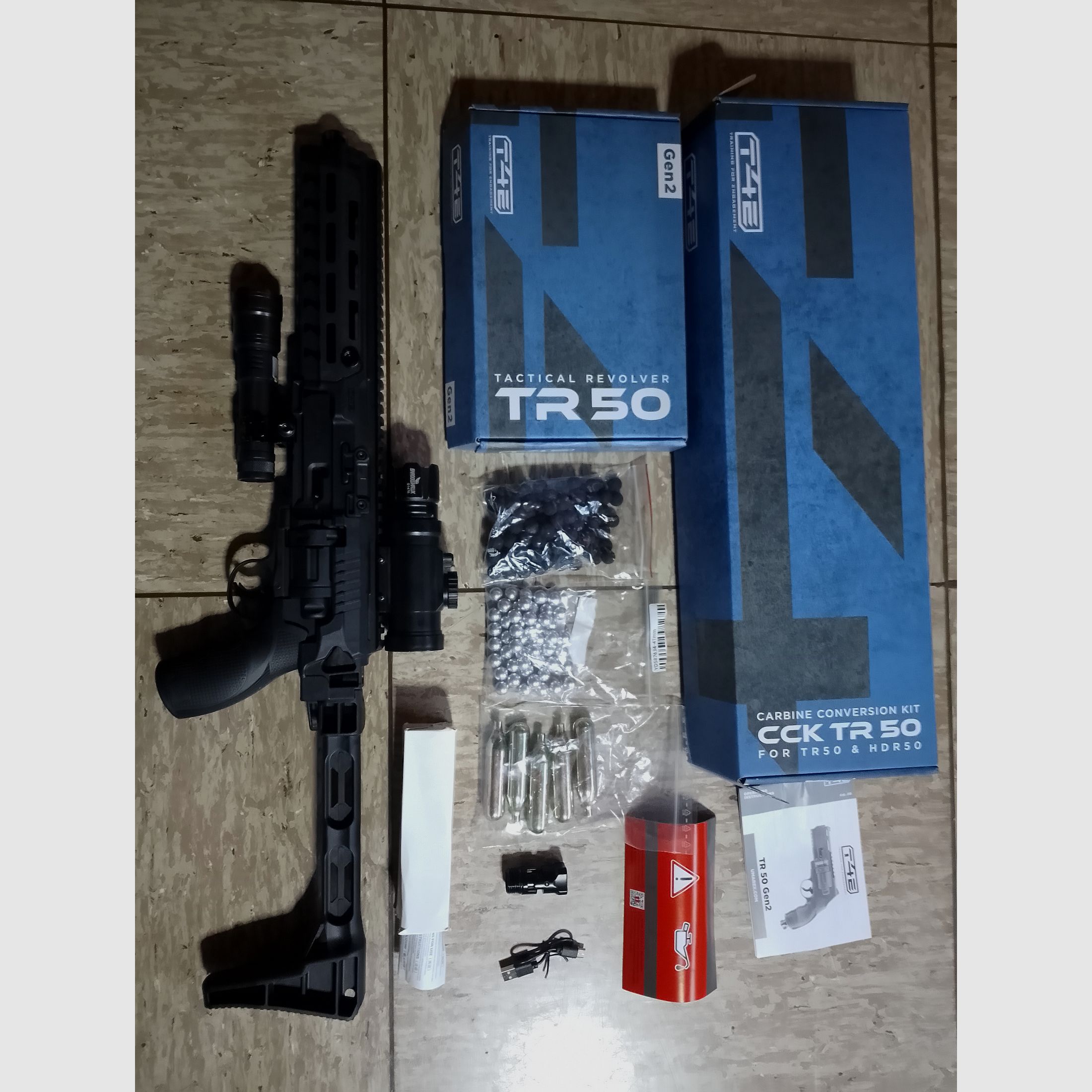 Neu T4E RAM HDR50  Tr50 gen2 + Carbine Conversion Kit+ Alu kugeln + Rubberballs .50 + Flashlight + CO2 Kapseln+ Visier Ovp 