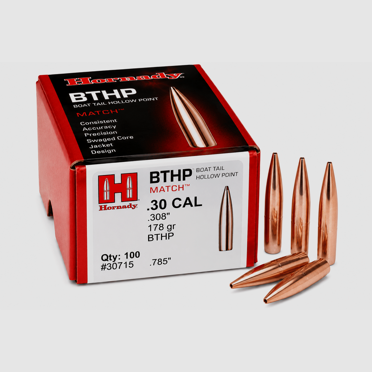 Hornady Geschoss .30 Cal. – BTHP Match 178grs. – 100 Stk.
