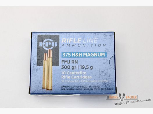 PPU Privi Partizan .375 H&H 19,5g/300gr FMJ RN Teilmantel 10 Schuß