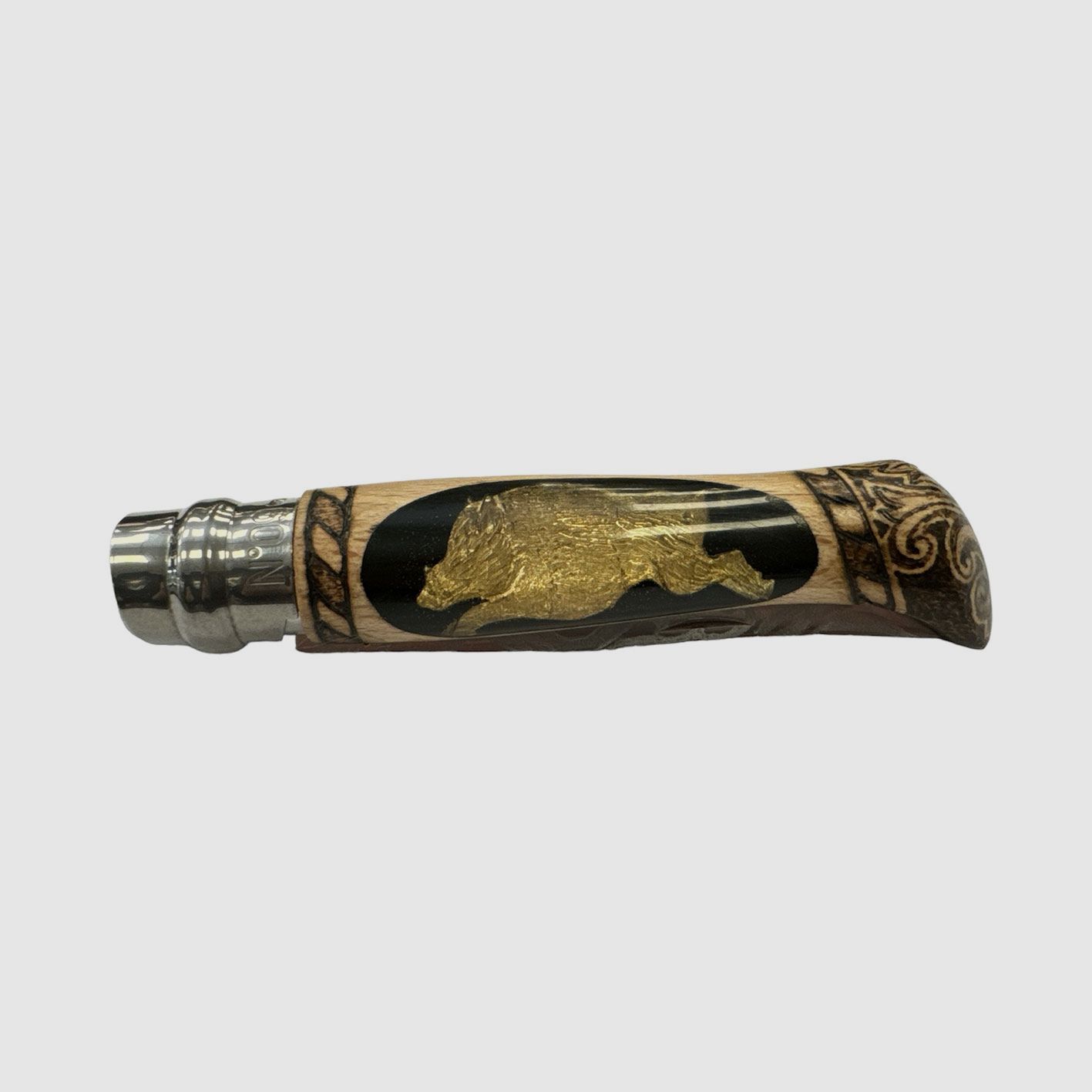 Knife – OPINEL – N.9 INOX BRASS/RESIN/BURNING HANDMADE, image 5 of 6