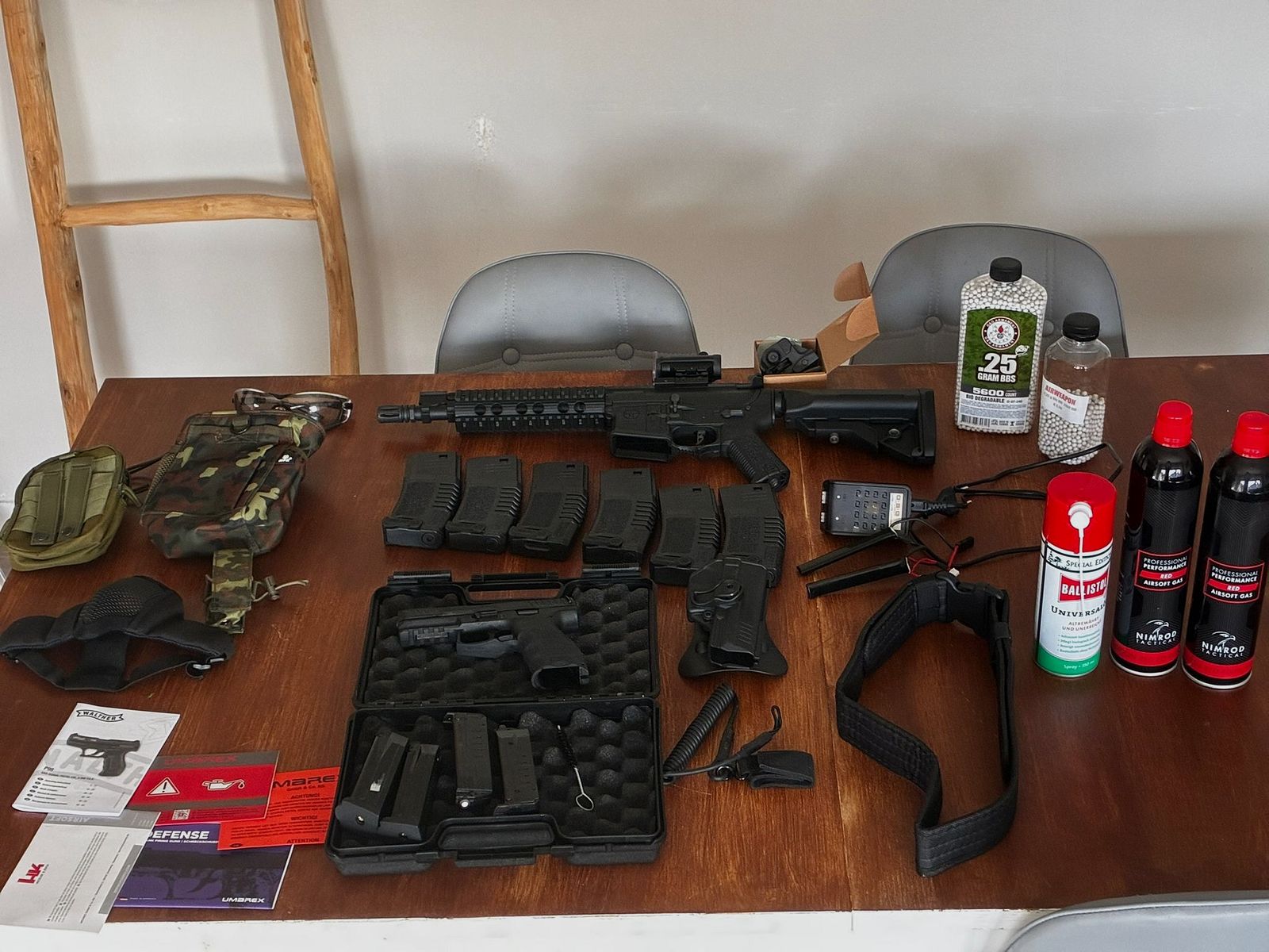 Pacchetto Airsoft completo — Ares Amoeba M4 (S-AEG) + H&K VP9 (GBB, scivolo in metallo) + Caricatore, gas,