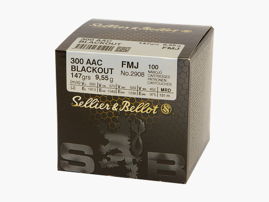 Sellier & Bellot Rifle Ammunition .300 AAC Blackout 9.55g Full Metal Jacket Bulk Pack of 100