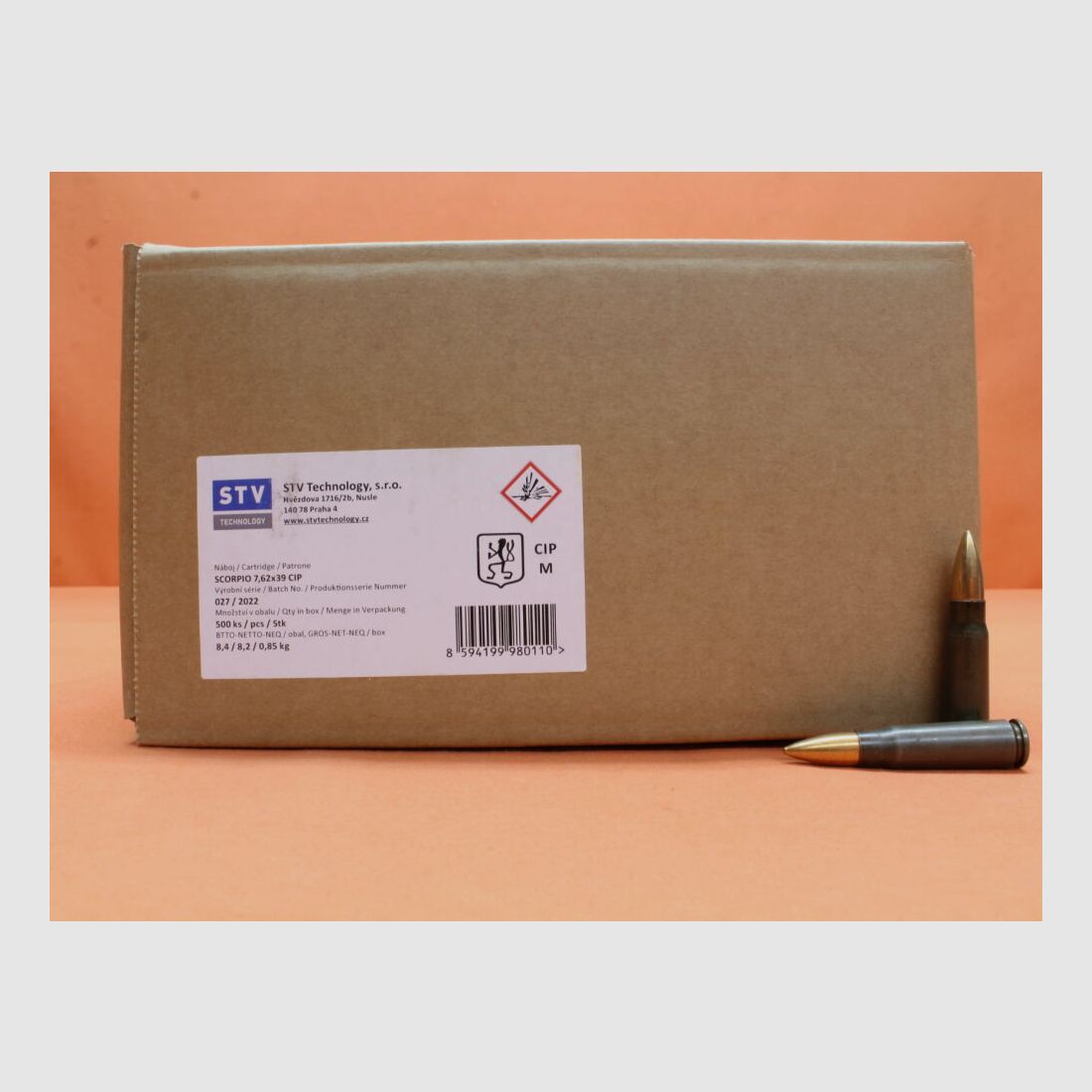 STV Scorpio (Surplus) Patrone 7,62x39 SM (Surplus) 123grs FMJ VE 500 Patronen (Stahlhülse lackiert)/ 8,0g Vollmantel