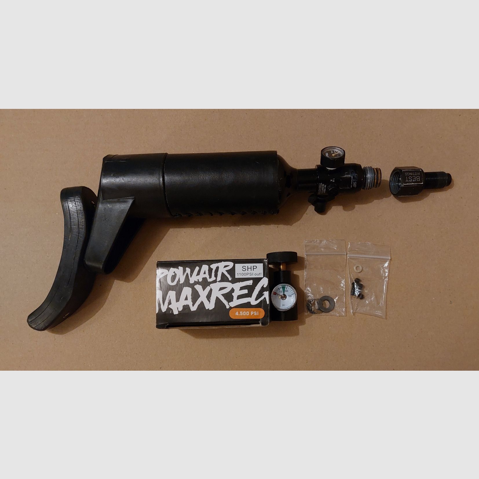 Sig Sauer MCX + MPX PCP conversion with shoulder stock and PSI gauge.