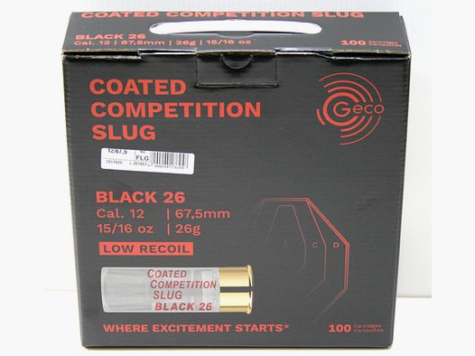 100 Schuss GECO Coated Competition Slug BLACK-26 12/67,5MM 26g 401gr LOW RECOIL Sport Slug FLG IPSC