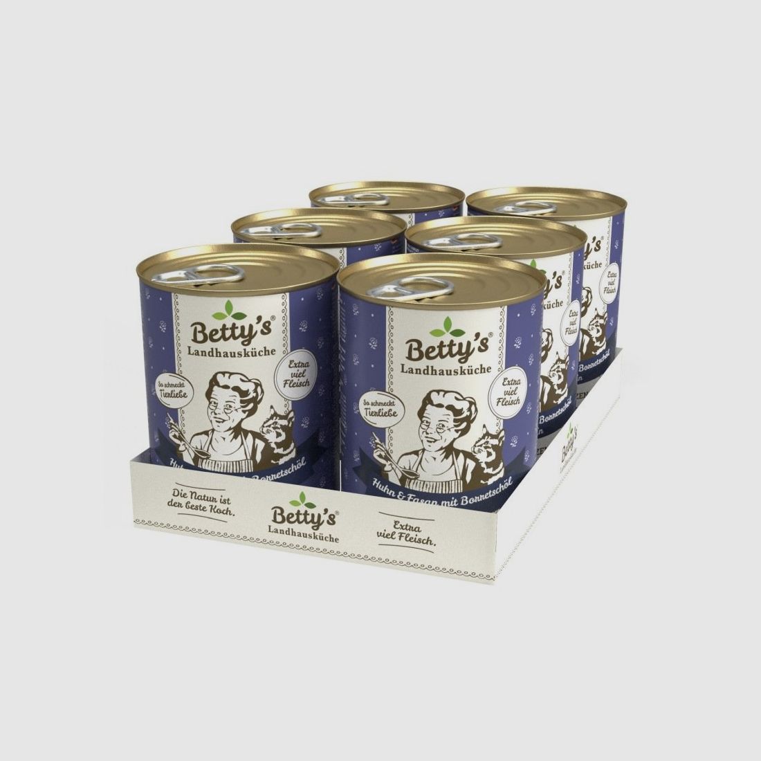 Betty's Landhausküche Katzenfutter Huhn & Fasan mit Borretschöl 6 x 400g