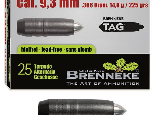 Brenneke Geschoss 9,3mm (.366) TAG 14,6g / 226grs 25 Stück