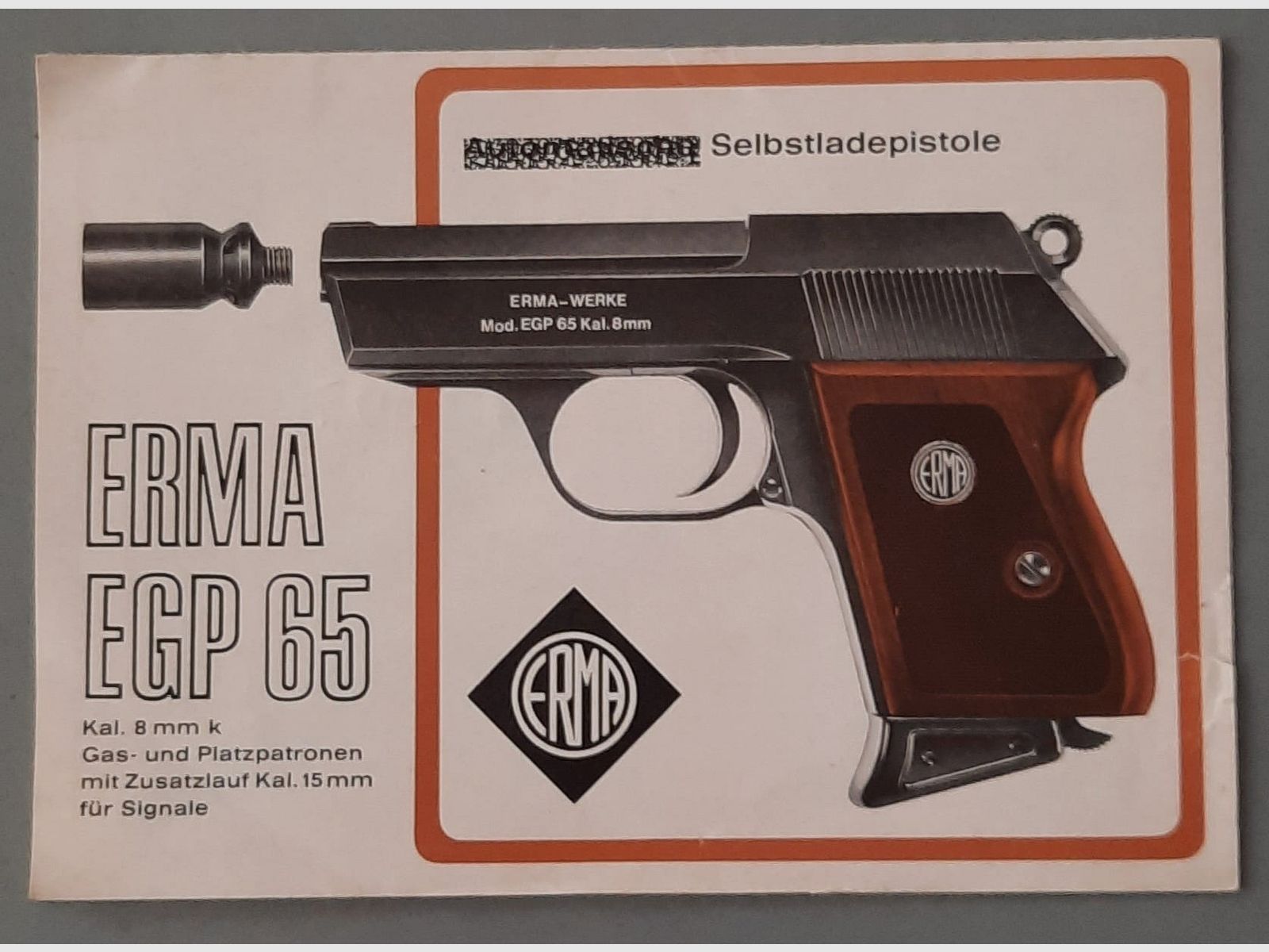 Manuale originale per una pistola a salve Erma EGP 65.