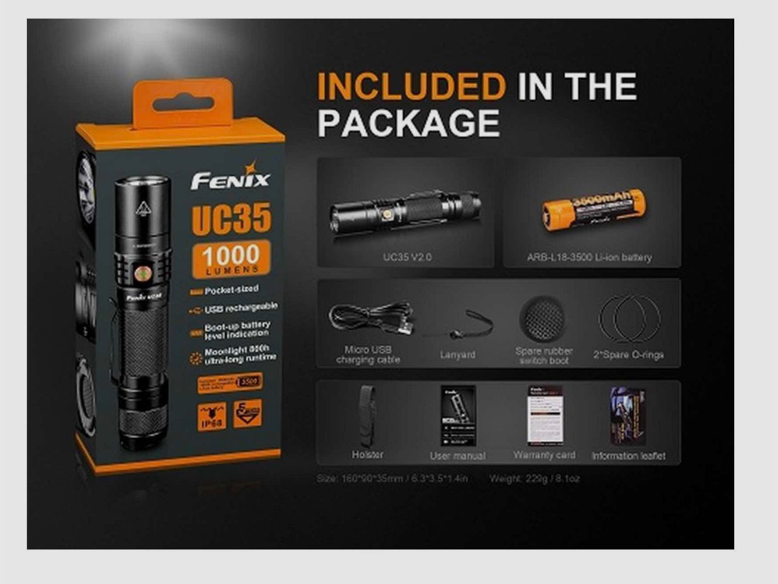 Fenix FEUC35V2 UC35 V2.0 LED Taschenlampe mit USB Anschluss