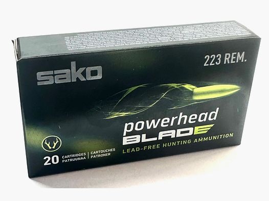 Sako 133000244 cartouches .223 Rem. Powerhead Blade SP 3,5g 55grs sans plomb 20 pièces