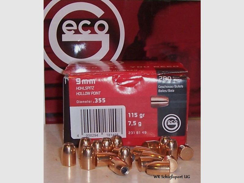 200 GECO Geschosse 9mm Para(.355Dia.) - 115grains(7,5gramm) - HP(Hollow-Point) -#2318149