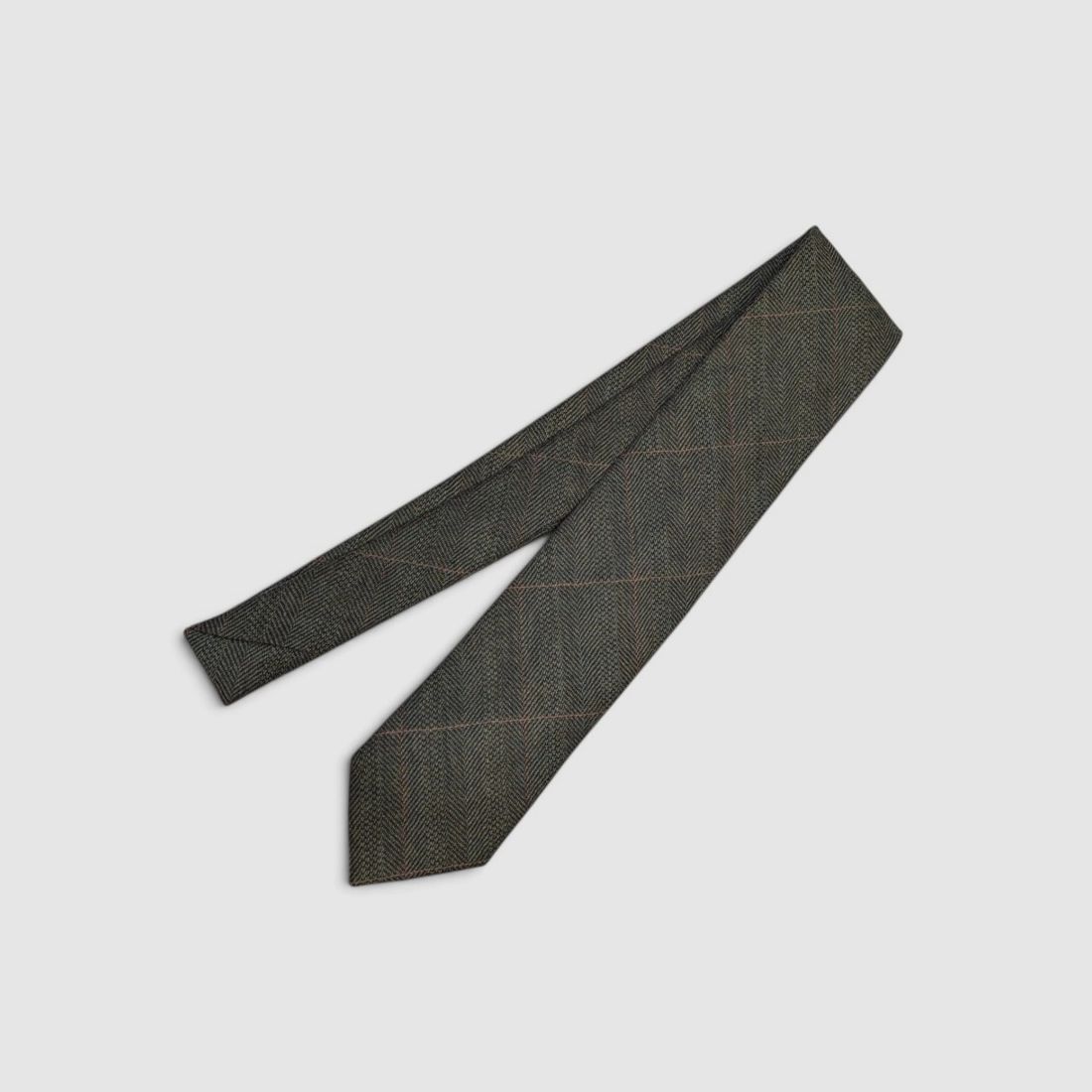 Green tweed wool tie with camel-colored check pattern, image 1 of 3