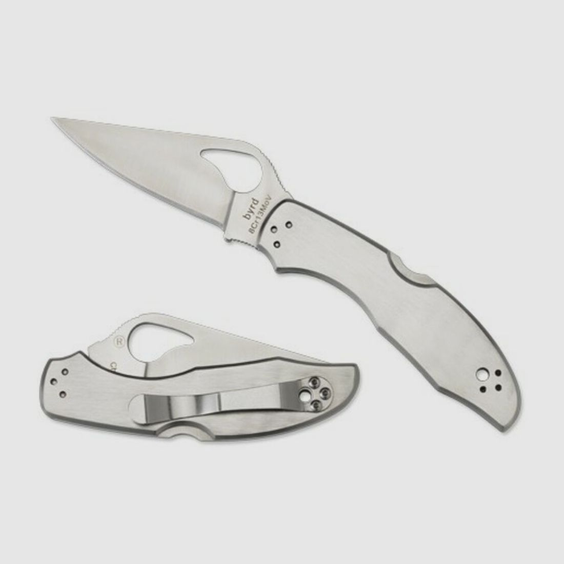 Byrd Meadowlark2 folding knife with smooth steel handle, image 1 of 2
