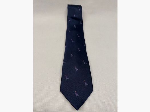Silk tie in dark blue with pheasants