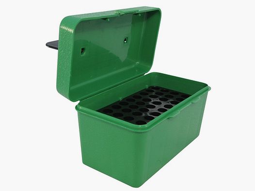 MTM Deluxe cartridge box H50-RM-10 green with flip lid and carrying handle for 50 cartridges .308 and others.