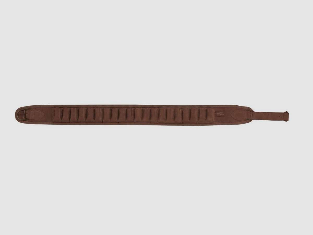 Suede leather cartridge belt in brown - Country Sellerie - 20 tubes Cal.12
