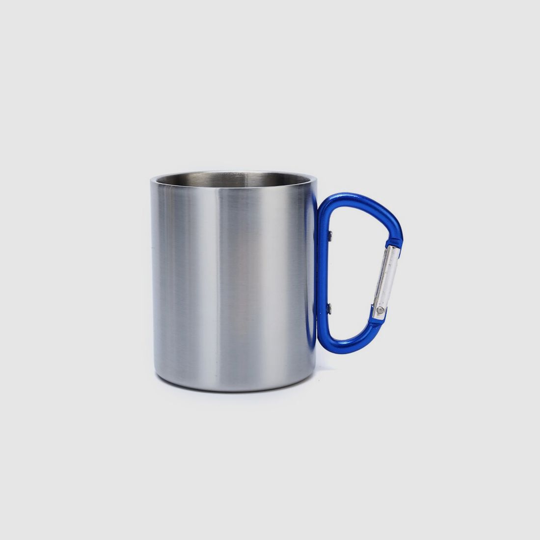 Doppelwandiger Edelstahlbecher 300ml mit blauem Karabinergriff