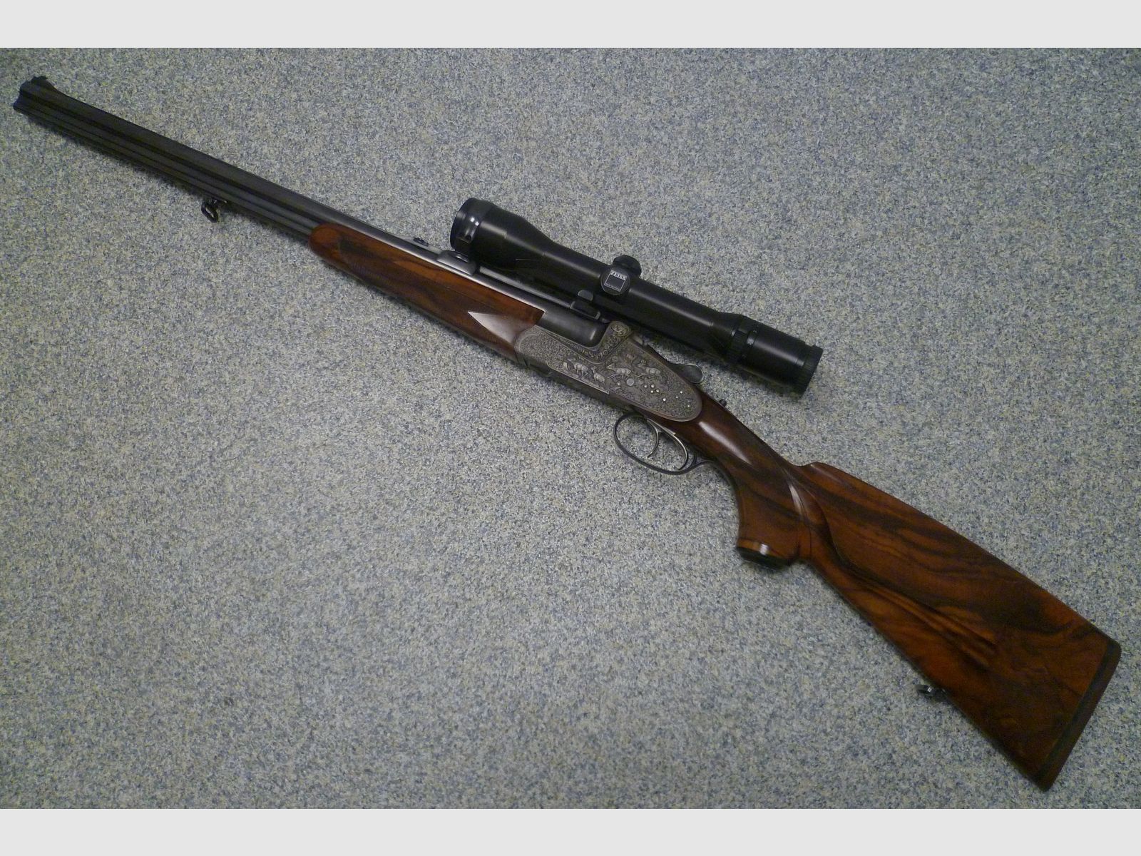 Seitenschloss - Bockdrilling Ludwig Borovnik Ferlach 16/70 & 7x65R & .22 Hornet