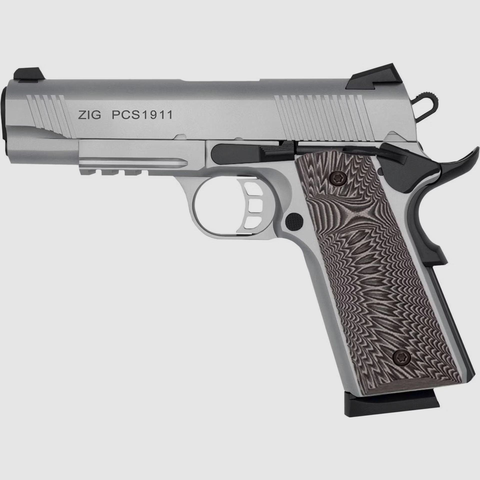 Tisas ZIG PCS 1911 Pistole Kal. .45ACP, Stainless, 8 Schuss, 4,3″ Lauf