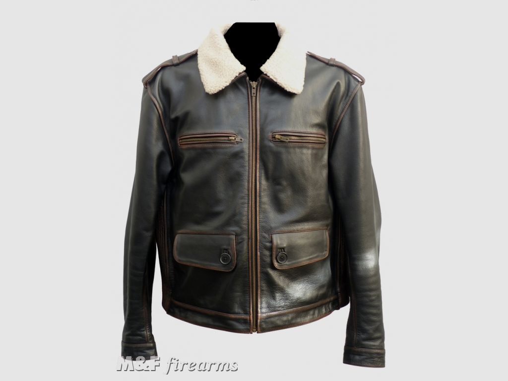 Deutsche Jagdfliegerjacke im Retro-Look aus Rindleder mit herausnehmbarem Webpelz Netz-Innenfutter und Protektoren