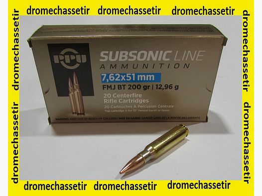 20 cartridges box Partizan of caliber .308 Winchester 200 grains FMJBT subsonic